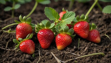 strawberries growing on the ground