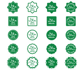 Green Halal Certified Food Labels Collection: Various Shapes and Styles for Vector.