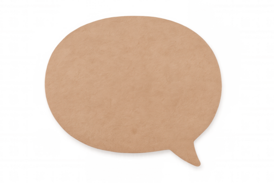 Speech bubble cutout standing against transparent backdrop, symbolizing communication, ready for message insertion and idea expression