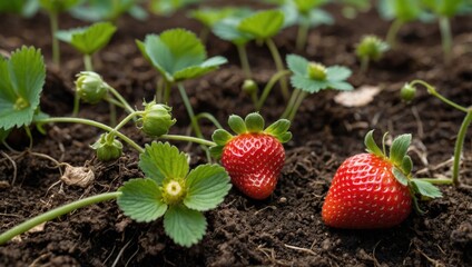 strawberries growing on the ground