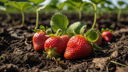 strawberries growing on the ground