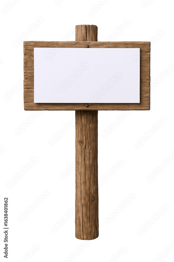 Poster rustic wooden signpost with blank white paper for custom text and messaging