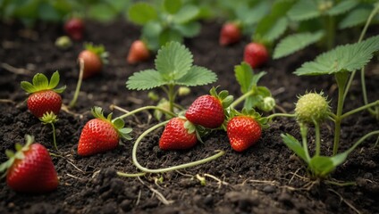strawberries growing on the ground
