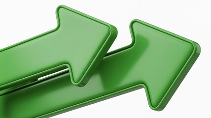 Two shiny green arrows overlapping and pointing in the same direction growth progress