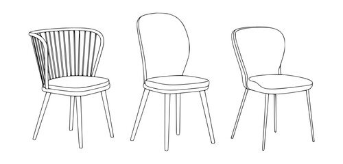 Three outline chairs with distinct back designs furniture interior