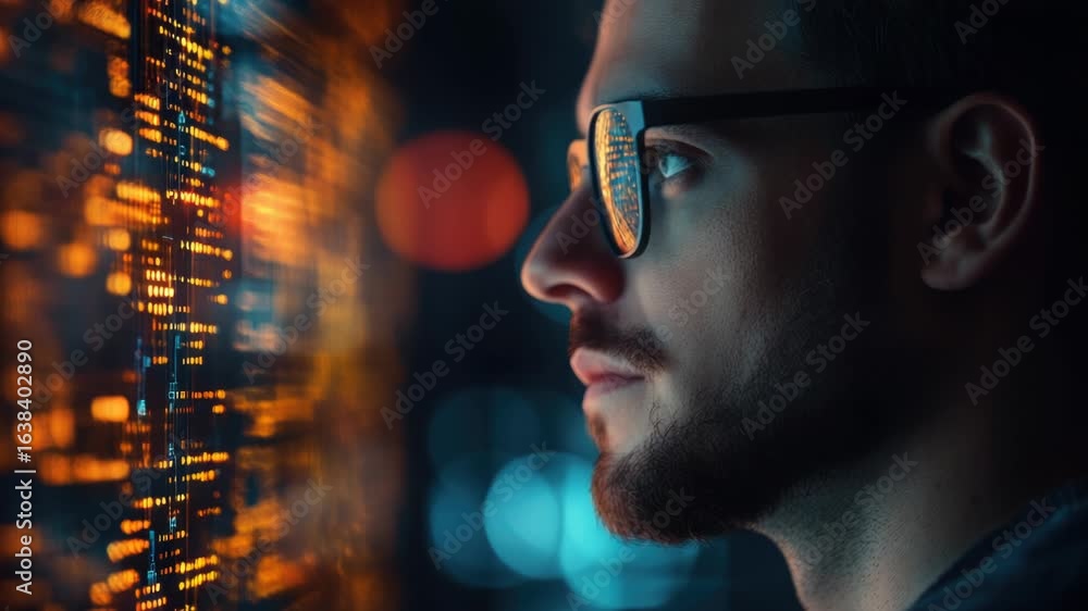 Aufkleber a person sitting in front of a computer screen with glasses, possibly working or browsing