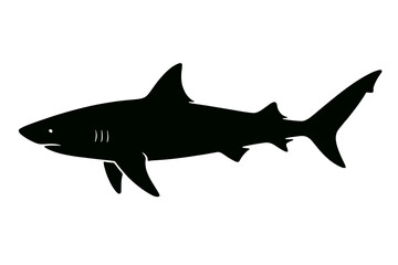 Naklejka premium Design a black silhouette of a Tiger Shark white background clean vector shape