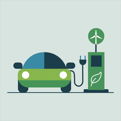 Electric Car Charging at Renewable Energy Station