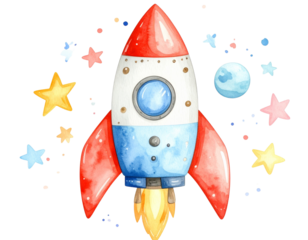 Rocket ship in cartoon style transparent background 