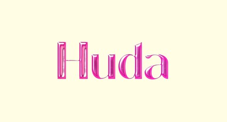 Huda name. Arabic latin Name illustration. Colorful gradient graphic vector typography with removable background. 3D Separate Arabian name.