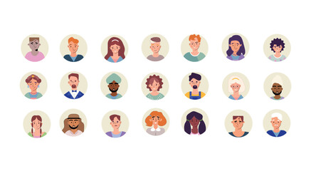 Diverse Portraits A Collection of Avatar Icons,hand drawn vector illustration on white background