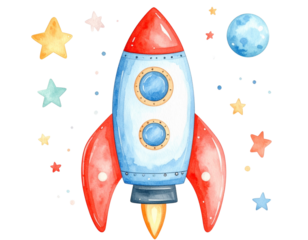 Rocket ship in cartoon style transparent background