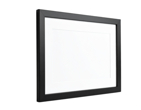 - Empty Black Picture Frame Leaning Against Wall, Perspective Angle, Transparent Background PNG