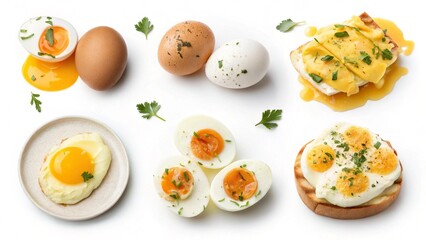 different cooked egg on white