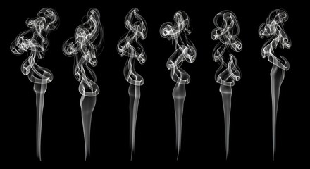 Collection of abstract smoke trails on black background