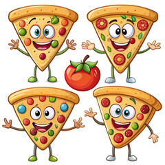 Pizza Slice Characters A Quartet of Cheery Pizza Personalities