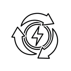 Recycle icon. Sustainability vector. Three recycling arrows with an energy symbol in the center. net zero, green energy, web icon. outline design style.