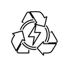 Recycle icon. Sustainability vector. recycling arrows with an energy symbol in the center. net zero, green energy, web icon. outline design style.