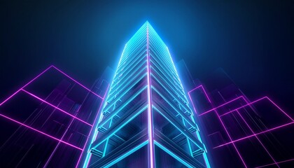 a high energy 3d structure with glowing neon on vertical composition