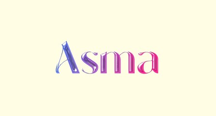Fototapeta premium Asma name. Arabic latin Name illustration. Colorful gradient graphic vector typography with removable background. 3D Separate Arabian name.