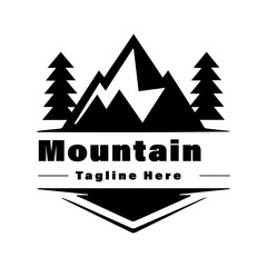 Black Mountain Nature with River Circle Vintage Company Logo Stamp