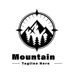 Black Mountain Nature with River Circle Vintage Company Logo Stamp