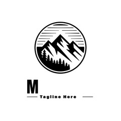 Black Mountain Nature with River Circle Vintage Company Logo Stamp