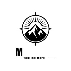 Black Mountain Nature with River Circle Vintage Company Logo Stamp