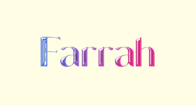 Farrah name. Arabic latin Name illustration. Colorful gradient graphic vector typography with removable background. 3D Separate Arabian name.