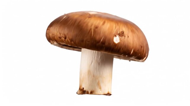 Isolated Brown Mushroom with White Stem on a White Background in Studio Lighting for Culinary or Nutritional Stock Photo