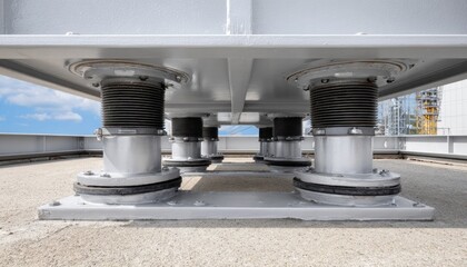Spring vibration isolators supporting industrial hvac unit on rooftop