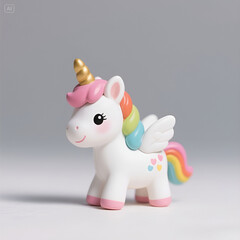 A cute rainbow unicorn figurine with vibrant colors.