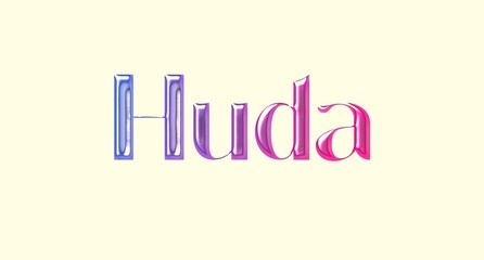 Huda name. Arabic latin Name illustration. Colorful gradient graphic vector typography with removable background. 3D Separate Arabian name.