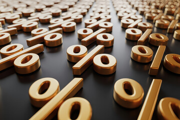 Glittering Gold Percentage Signs Arranged in a Dynamic Pattern on a Dark Background