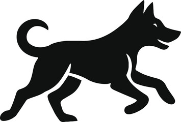 Obraz premium Elegant Black Dog Silhouette Running with Grace and Power in Simple Vector Illustration Design for Various Creative Projects
