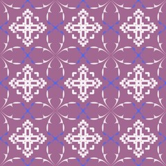 Elegant pixelated floral pattern in soft purples for a modern, sophisticated design project or textile print