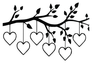 Black Hearts Shape love icon hanging on a tree branch