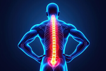 Human Spine Anatomy with Highlighted Pain Points Representing Back Problems and Medical Conditions
