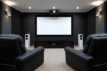 Home cinema room with projection screen and reclining chairs
