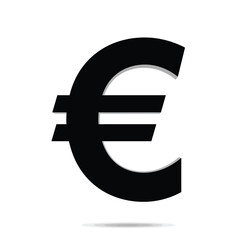 Fototapeta premium Black euro symbol with shadow on white background