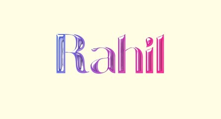 Rahil name. Arabic latin Name illustration. Colorful gradient graphic vector typography with removable background. 3D Separate Arabian name.