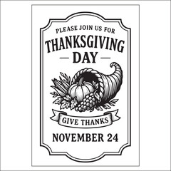 Thanksgiving Day Invitation Label Design Black And White