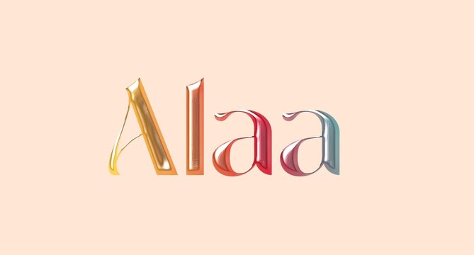 Alaa name. Arabic latin Name illustration. Colorful gradient graphic vector typography with removable background. 3D Separate Arabian name.
