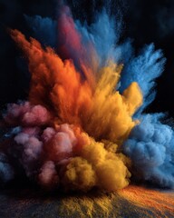 Colorful powder explosion against black backdrop