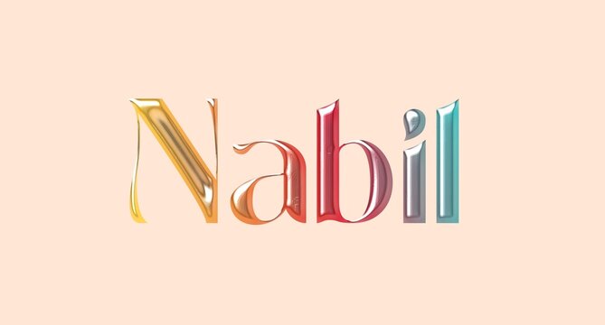 Nabil name. Arabic latin Name illustration. Colorful gradient graphic vector typography with removable background. 3D Separate Arabian name.