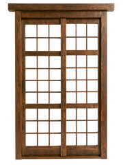 Old wooden window frame with glass isolated on a white background