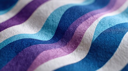 Vibrant Textured Fabric with Wavy Stripes in Blue, Purple, and White for Design Projects