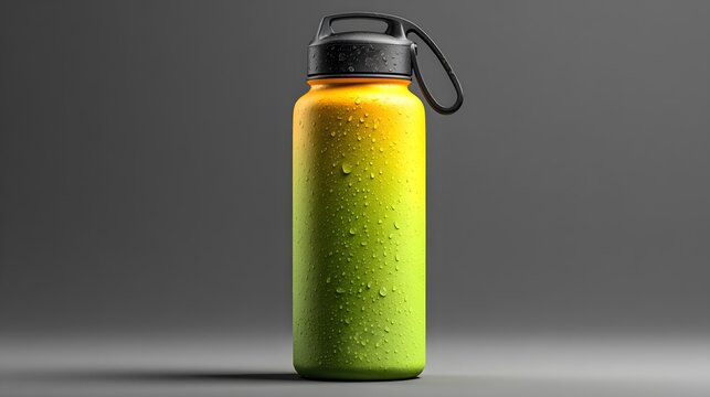Insulated water bottle stainless steel yellow green gradient with water drops