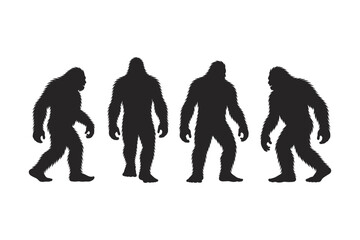 Bigfoot Silhouette Set Vector Illustration of Sasquatch in Different Poses