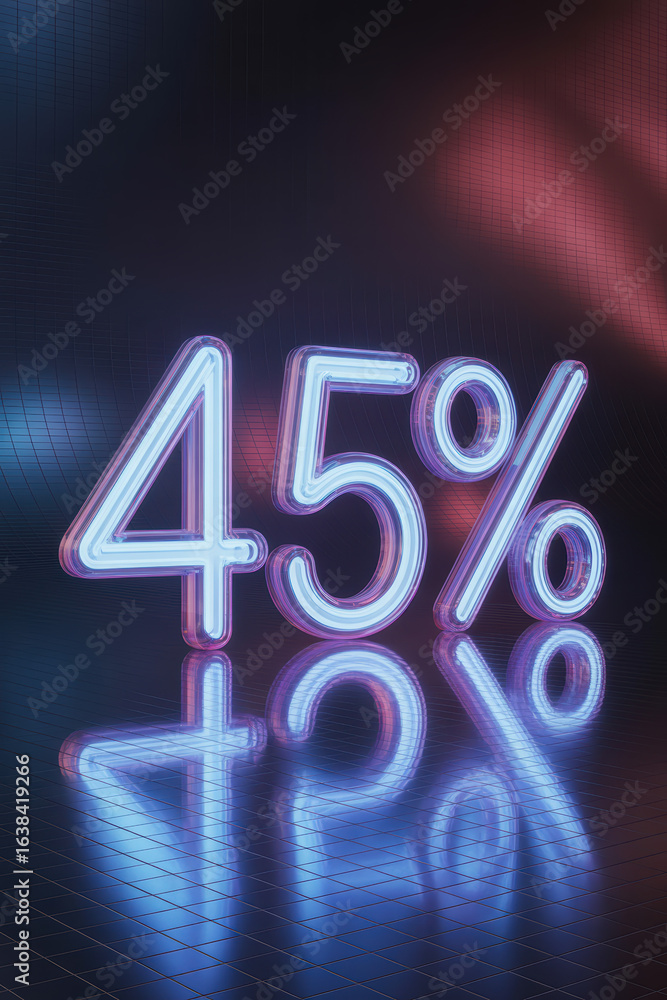 Aufkleber dynamic neon 45% sign glowing with reflective surface in futuristic setting